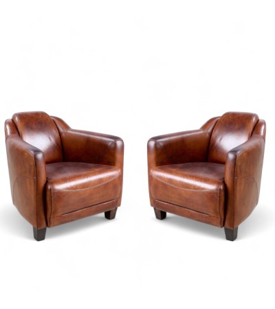 Set aus zwei Clubsesseln aus braunem Leder "Adam"