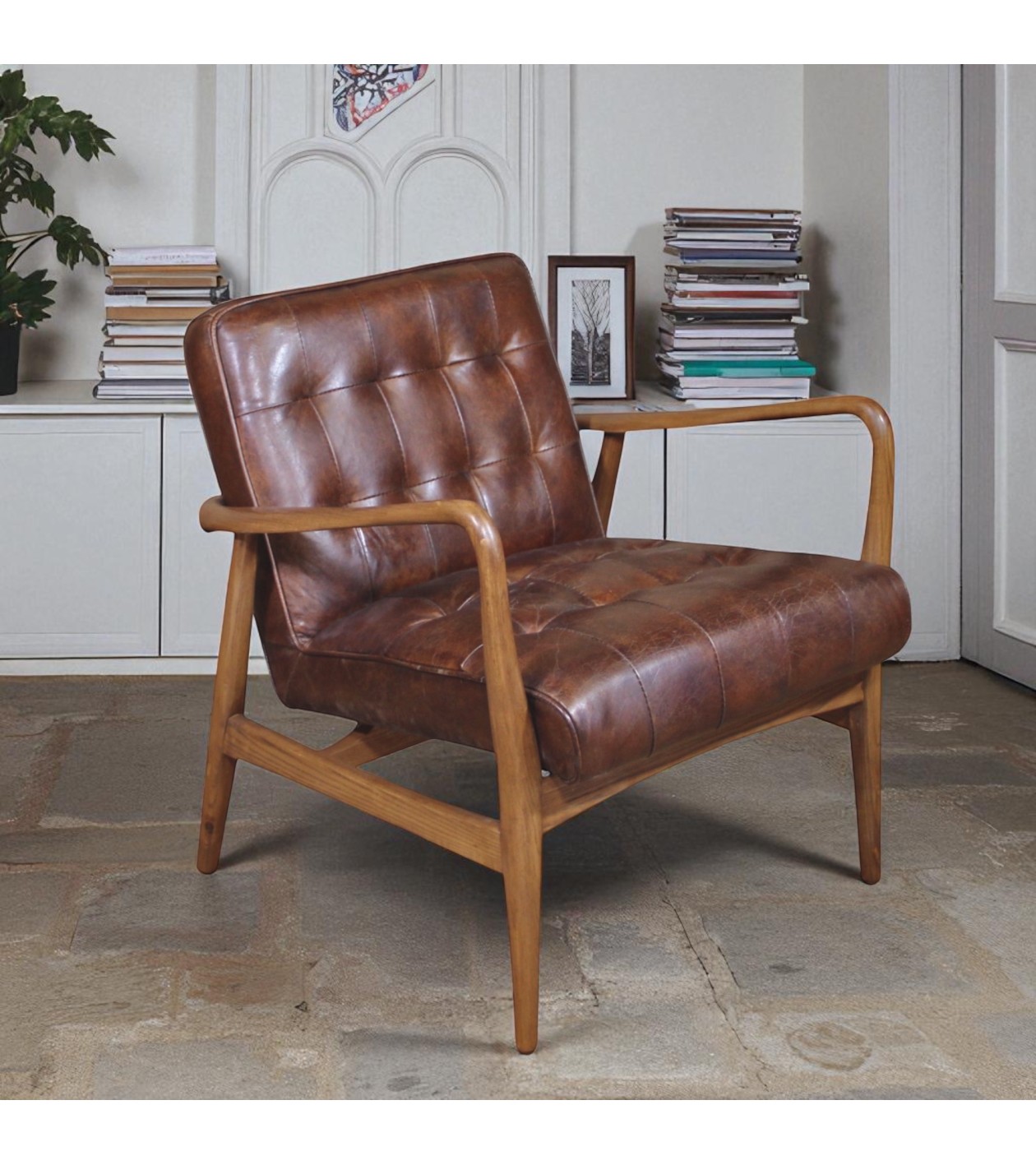 Fauteuil Club Cuir Vintage Marron "Buddy"