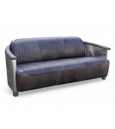 3-Sitzer patiniertes graues Lederfliegersofa "Montgomery" 3-Sitzer patiniertes graues Lederfliegersofa "Montgomery"
