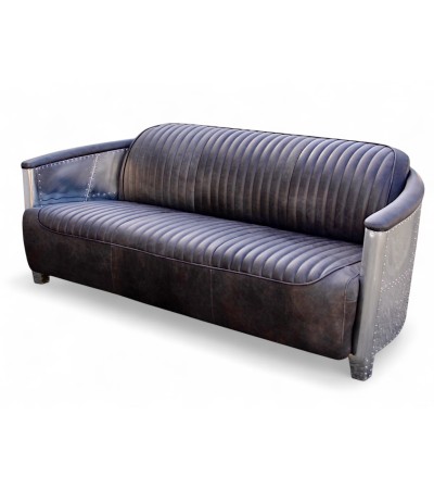 3-Sitzer patiniertes graues Lederfliegersofa "Montgomery" 3-Sitzer patiniertes graues Lederfliegersofa "Montgomery"