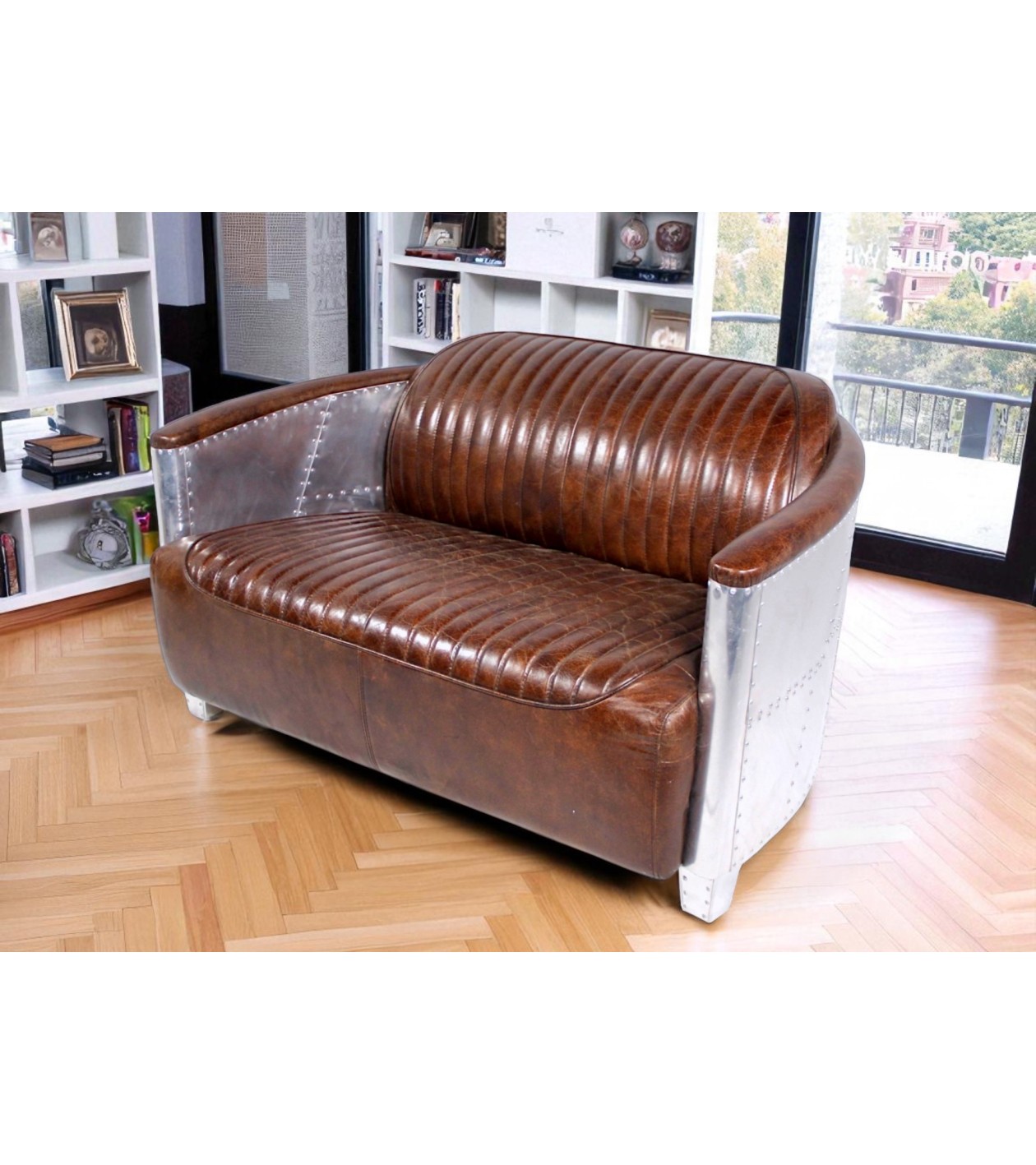 Canapé Aviateur Cuir Marron Vintage 2 places "Montgomery"