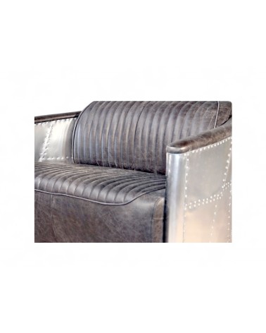 Canapé Aviateur Cuir gris Vintage 2 places "Montgomery"