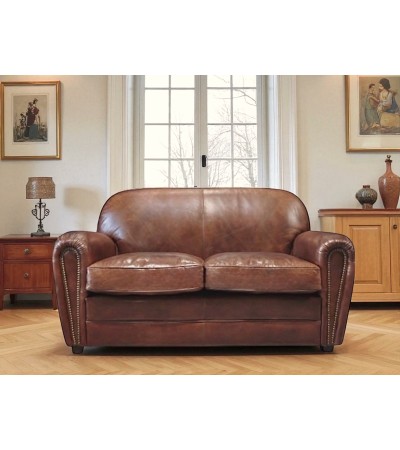 Club Sofa Braun Vintage Leder 2-Sitzer "Charlot"
