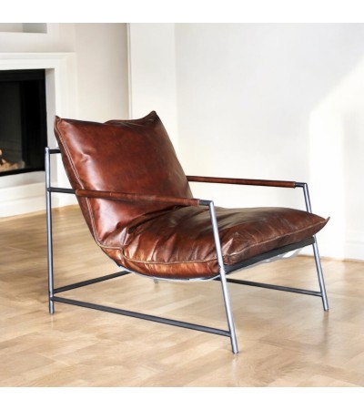 Fauteuil cuir marron et métal "Keith"