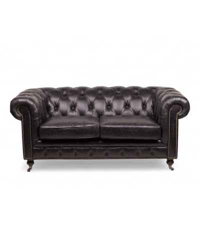 Canapé Chesterfield cuir vintage noir 2 places "Lancelot"