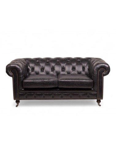 Canapé Chesterfield cuir vintage noir 2 places "Lancelot"