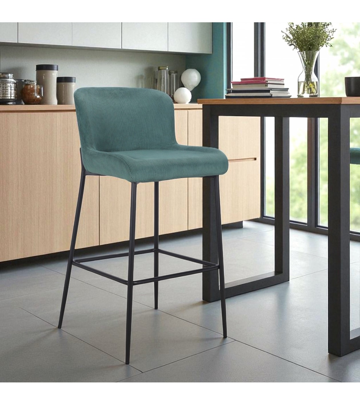 Chaise de bar velours vert bouteille "Christy" Chaise de bar velours vert bouteille "Christy"