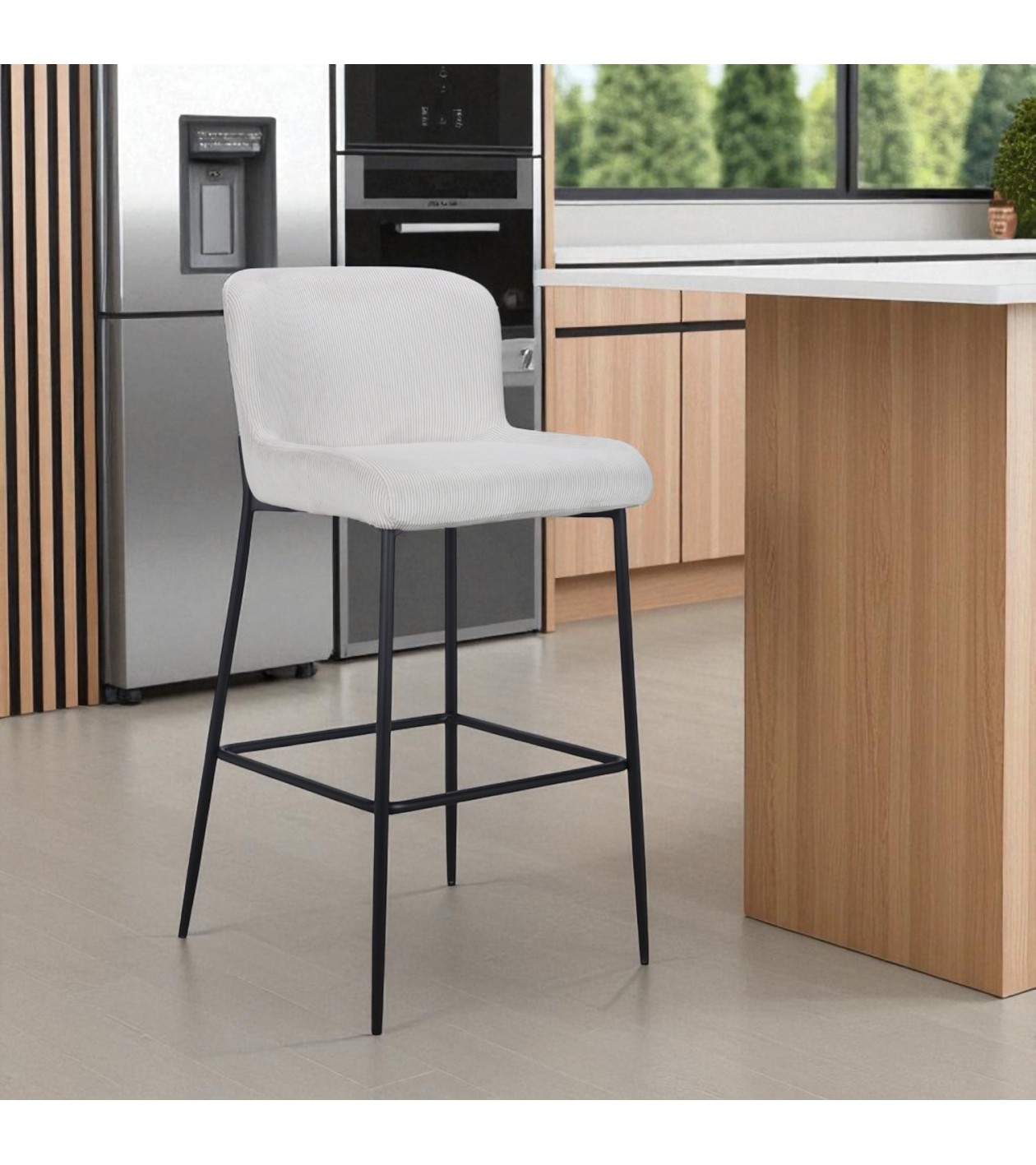 Chaise de bar velours beige ivoire "Christy" Chaise de bar velours beige ivoire "Christy"