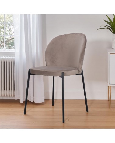 Chaise velours beige, pieds métal "Tudor"