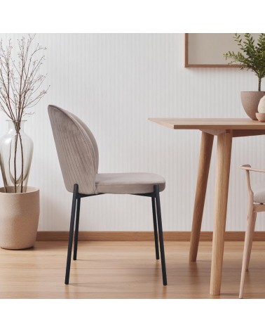 Chaise velours beige, pieds métal "Tudor"