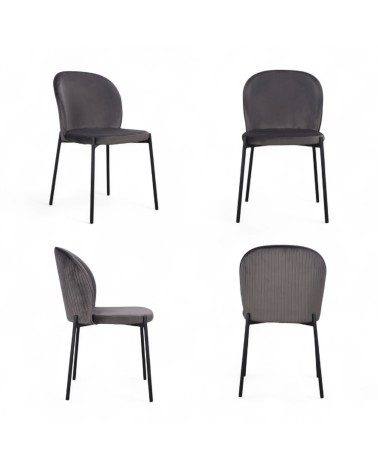 Chaise velours gris pieds métal "Tudor"