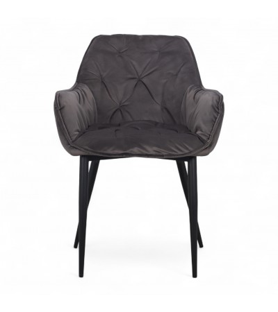 Chaise capitonnée velours gris pieds métal "Cassie"