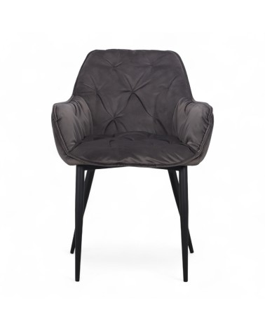 Chaise capitonnée velours gris pieds métal "Cassie"