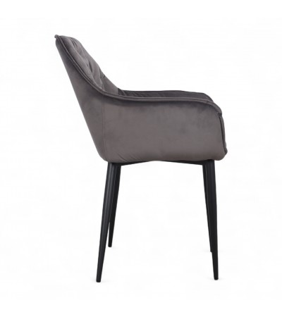 Chaise capitonnée velours gris pieds métal "Cassie"
