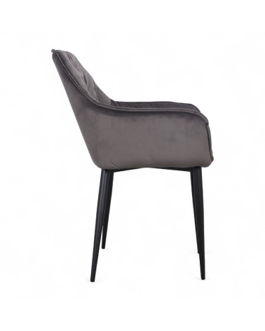 Chaise capitonnée velours gris pieds métal "Cassie"