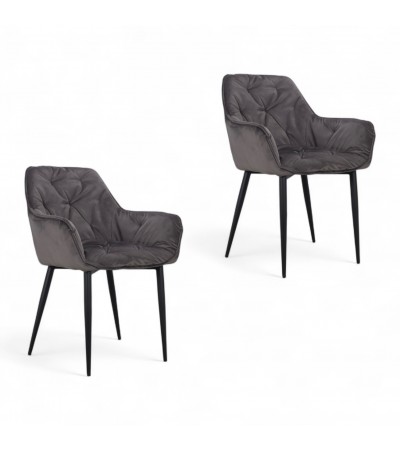 Chaise capitonnée velours gris pieds métal "Cassie"