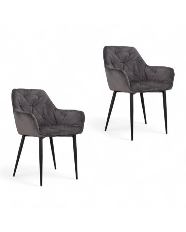 Chaise capitonnée velours gris pieds métal "Cassie"