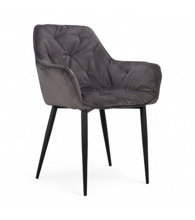 Chaise capitonnée velours gris pieds métal "Cassie"