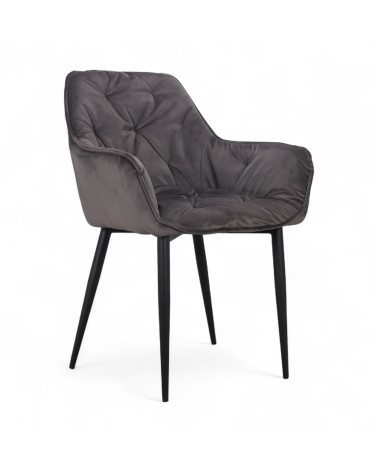 Chaise capitonnée velours gris pieds métal "Cassie"