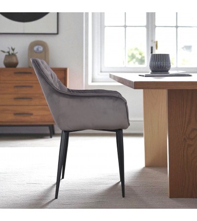 Chaise capitonnée velours gris pieds métal "Cassie"