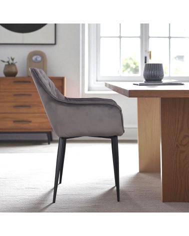 Chaise capitonnée velours gris pieds métal "Cassie"