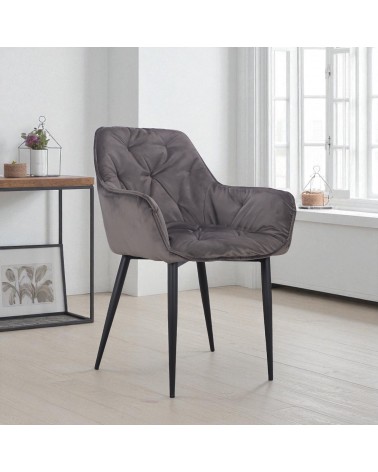 Chaise capitonnée velours gris pieds métal "Cassie"