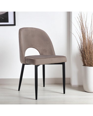 Chaise velours beige design années 60 "Janie"