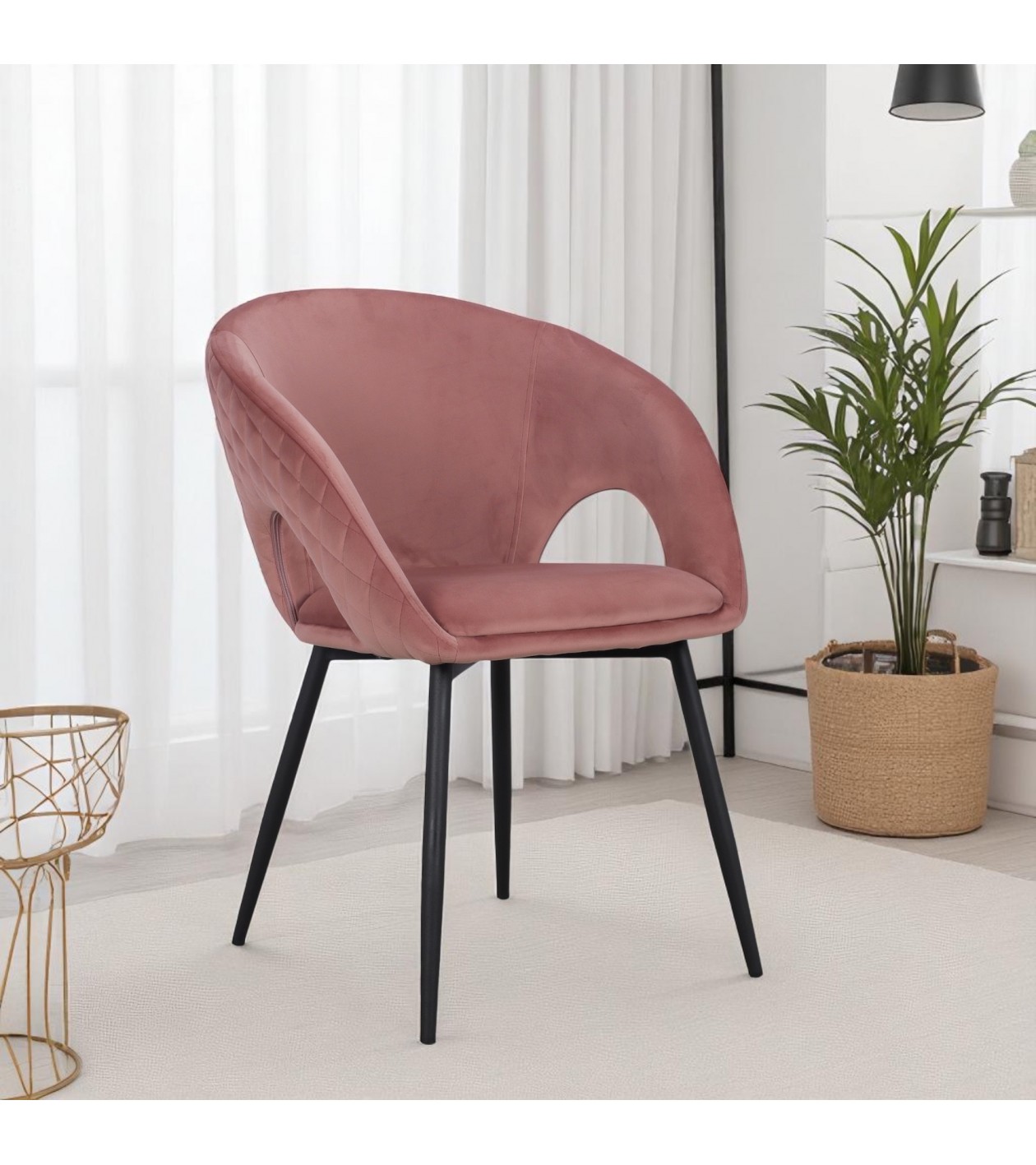 Chaise velours rose et métal noir "Colleen"