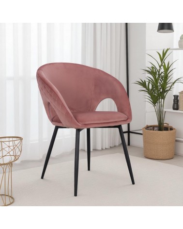 Chaise velours rose et métal noir "Colleen"