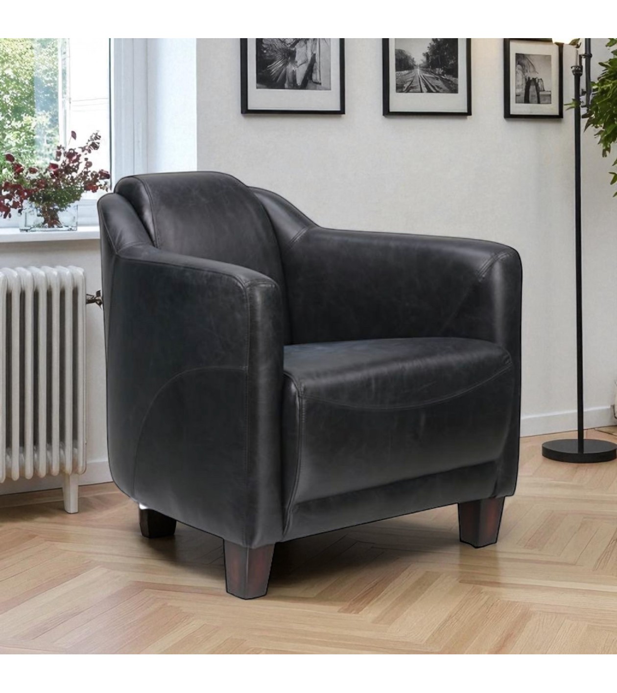 Clubsessel aus schwarzem Leder - Kollektion Adam