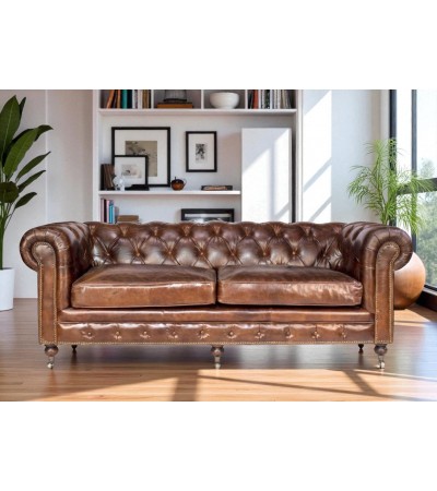 Canapé Chesterfield Cuir vintage marron "Lancelot" Canapé Chesterfield Cuir vintage marron "Lancelot"