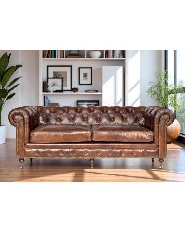 Canapé Chesterfield Cuir vintage marron "Lancelot"