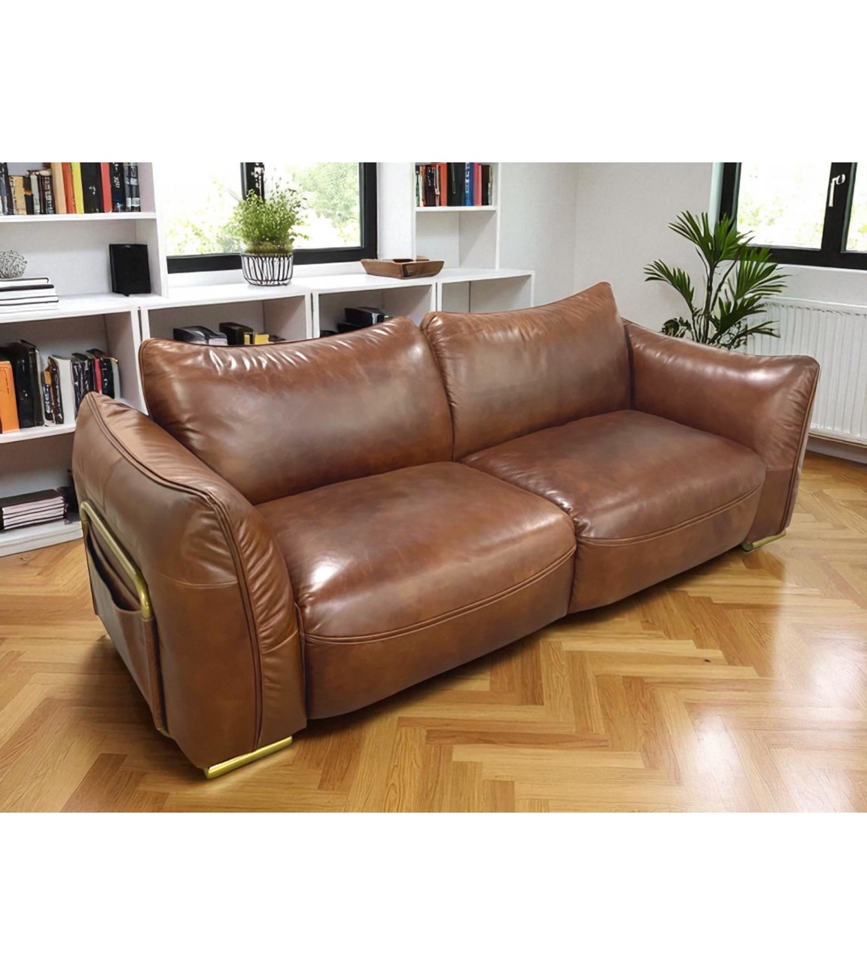 Canapé cuir vintage marron 3 places design "Eden"