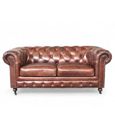 Canapé Chesterfield Cuir Marron 2 places "Lancelot"