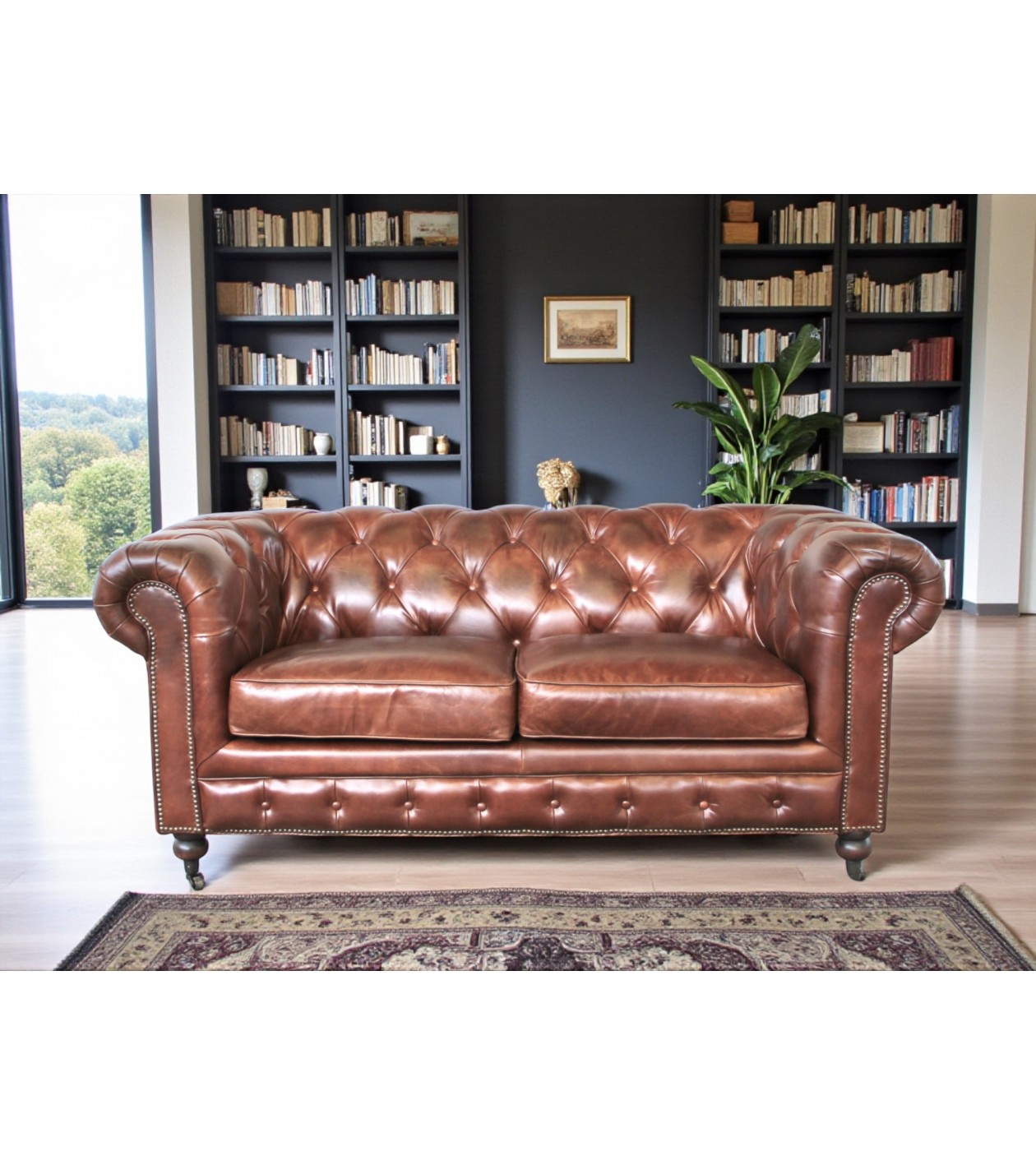 Canapé Chesterfield Cuir Marron 2 places "Lancelot"