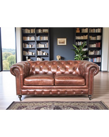 Canapé Chesterfield Cuir Marron 2 places "Lancelot"