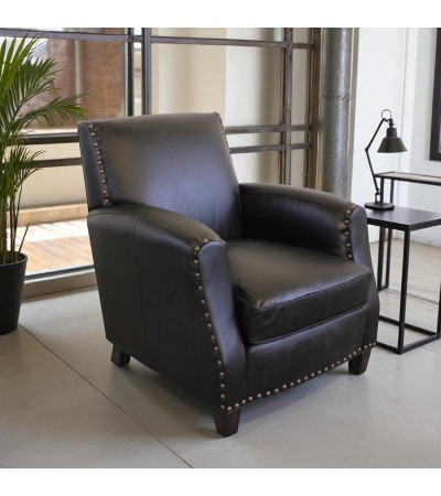 Fauteuil club en cuir noir "Henri"