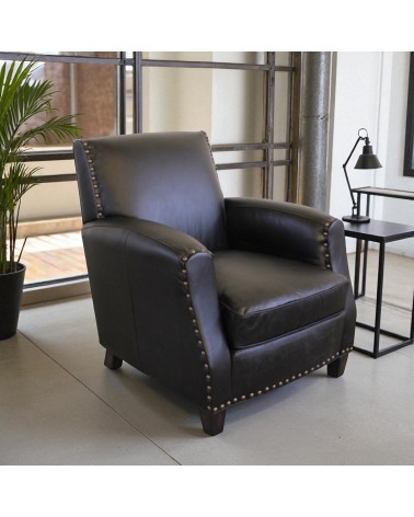 Fauteuil club en cuir noir "Henri"