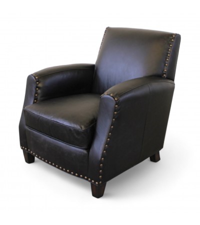 Fauteuil club en cuir noir "Henri"