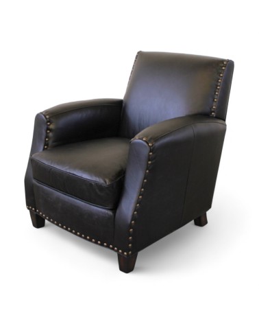 Fauteuil club en cuir noir "Henri"