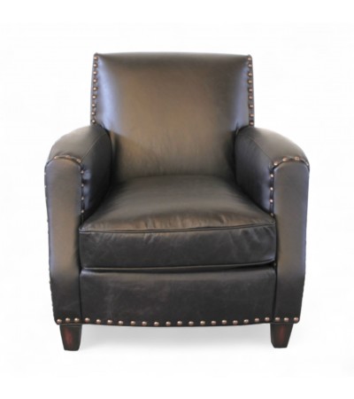 Fauteuil club en cuir noir "Henri"