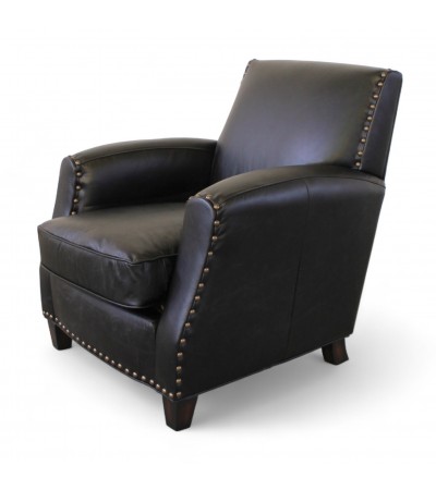 Fauteuil club en cuir noir "Henri"