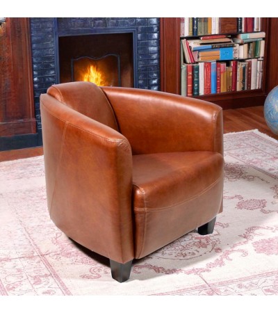 Fauteuil Club Cuir Vintage Marron "Billy"