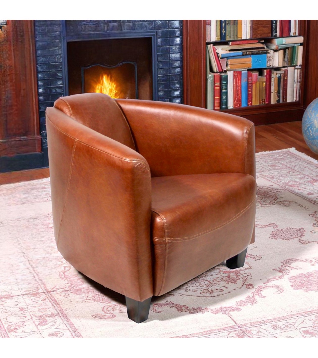 Fauteuil Club Cuir Vintage Marron "Billy"