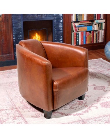 Fauteuil Club Cuir Vintage Marron "Billy"