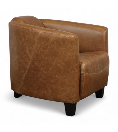 Fauteuil club cuir marron camel vintage - collection Billy