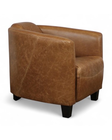Fauteuil club cuir marron camel vintage - collection Billy