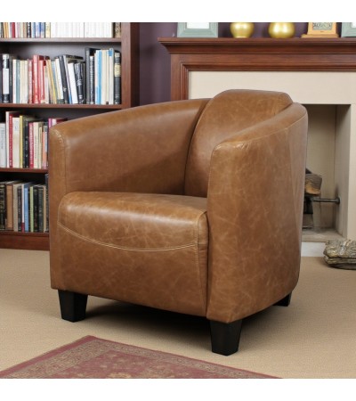 Fauteuil club cuir marron camel vintage "Billy"