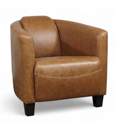 Fauteuil club cuir marron camel vintage - collection Billy