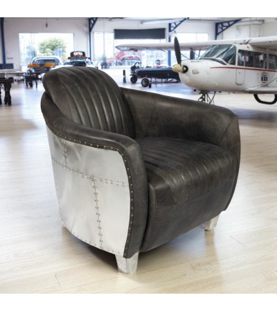 Fauteuil aviateur cuir vintage gris "Armstrong"